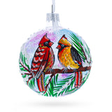 Two Cardinals in Snowy Scenery Glass Ball Christmas Ornament 3.25 Inches in Multi color Round