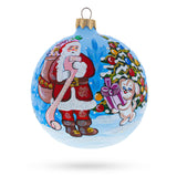 Glass Jolly Checklist: Santa's Gift List and Loyal Dog Blown Glass Ball Christmas Ornament 4 Inches in Blue color Round
