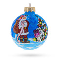 Santa With Gift List And Bunny Glass Ball Christmas Ornament 3.25 Inches in Blue color Round