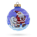 Arctic Buddies: Santa and Polar Bear Festive Blown Glass Ball Christmas Ornament 3.25 Inches in Multi color, Round shape