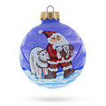 Santa and Polar Bear Festive Glass Ball Christmas Ornament 3.25 Inches in Multi color Round