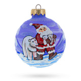 Santa and Polar Bear Festive Glass Ball Christmas Ornament 3.25 Inches in Multi color Round