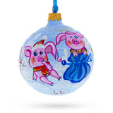 Winter Delight: Two Pigs with Gifts Blown Glass Ball Christmas Ornament 3.25 Inches in Blue color, Round shape
