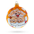 Warm Embrace: Merry Christmas from Two Bears in Love - Blown Glass Ball Christmas Ornament 4 Inches in Orange color, Round shape