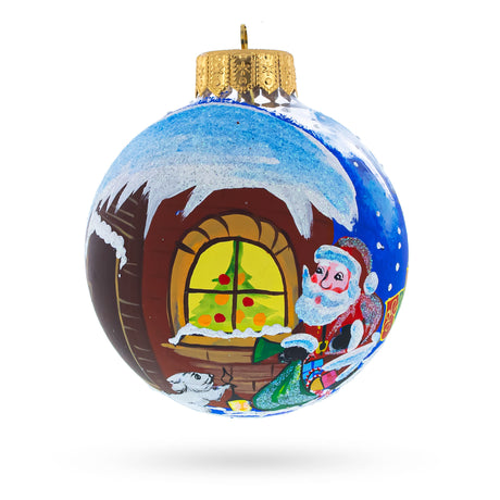Santa's Enchanting Christmas Night Glass Ball Christmas Ornament 3.25 Inches in Multi color Round