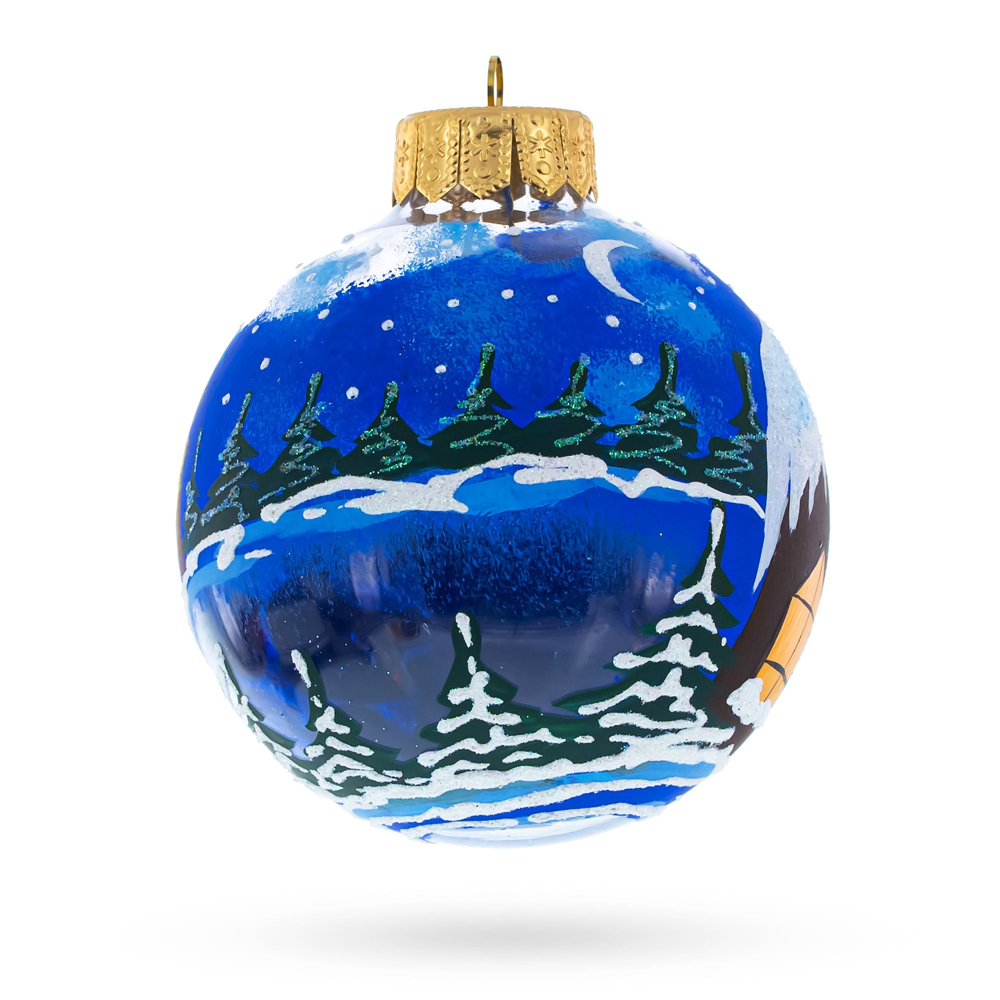 Santa's Enchanting Christmas Night Glass Ball Christmas Ornament 4 InchesUkraine , dimensions in inches: 4 x 4 x 4