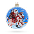 Santa Riding Horse Laden with Gifts Blown Glass Ball Christmas Ornament 4 Inches in White color, Round shape