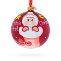 Girl in Festive Christmas Stocking Glass Ball Baby's First Christmas Ornament 4 Inches in Red color Round