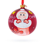 Girl in Festive Christmas Stocking Blown Glass Ball Baby's First Christmas Ornament 4 Inches in Red color Round