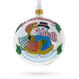 Enchanting Snowman Duo Blown Glass Ball 'Our First Christmas' Ornament 4 Inches in White color, Round shape
