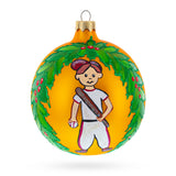 Home Run Hero: Baseball Player in Mid-Swing Blown Glass Ball Christmas Sports Ornament 4 Inches in Orange color, Round shape