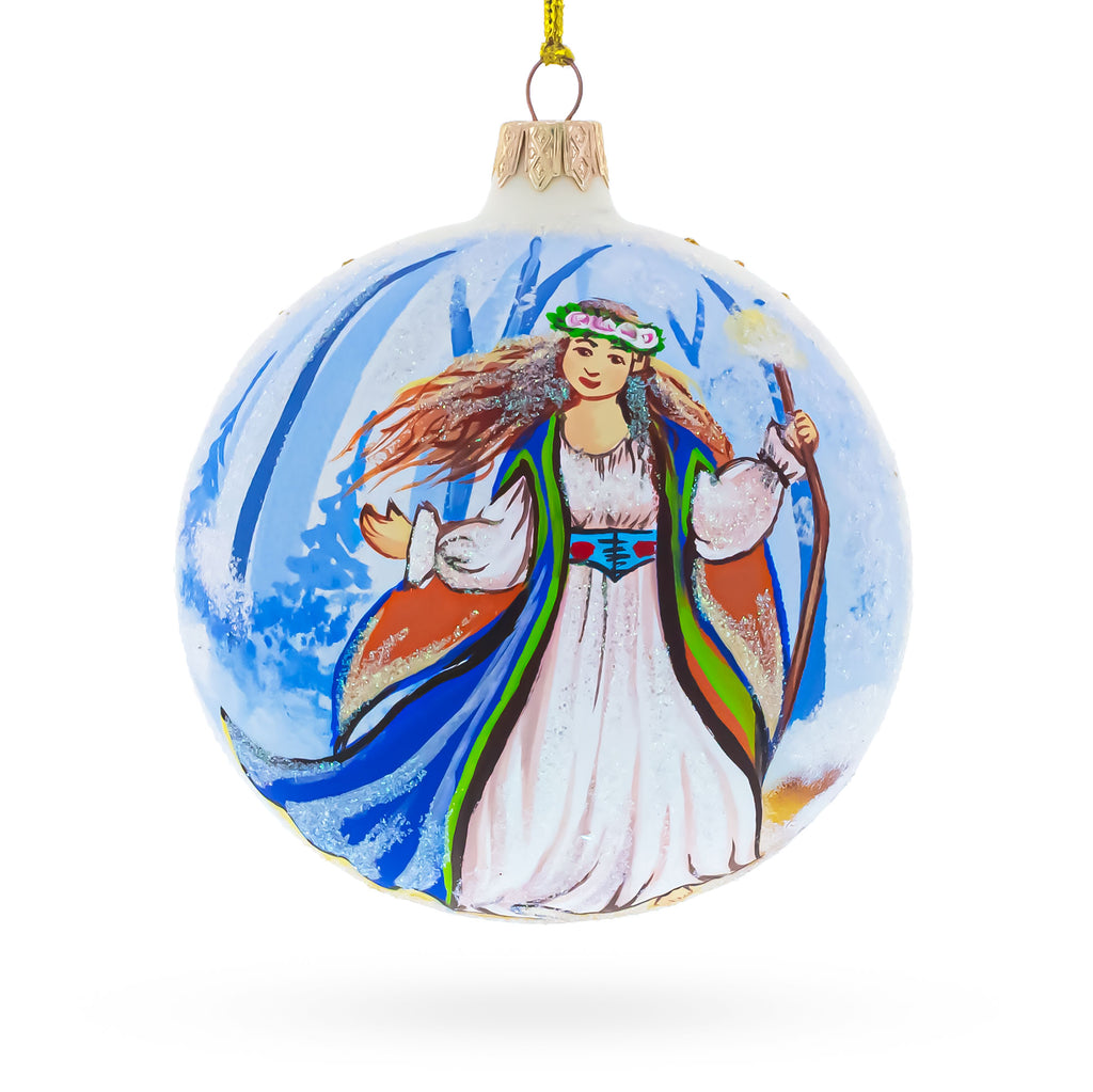 Delicate Fairy on Sparkling Glass Ball Christmas Ornament 4 Inches in White color Round