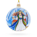 Delicate Fairy on Sparkling Glass Ball Christmas Ornament 4 Inches in White color Round