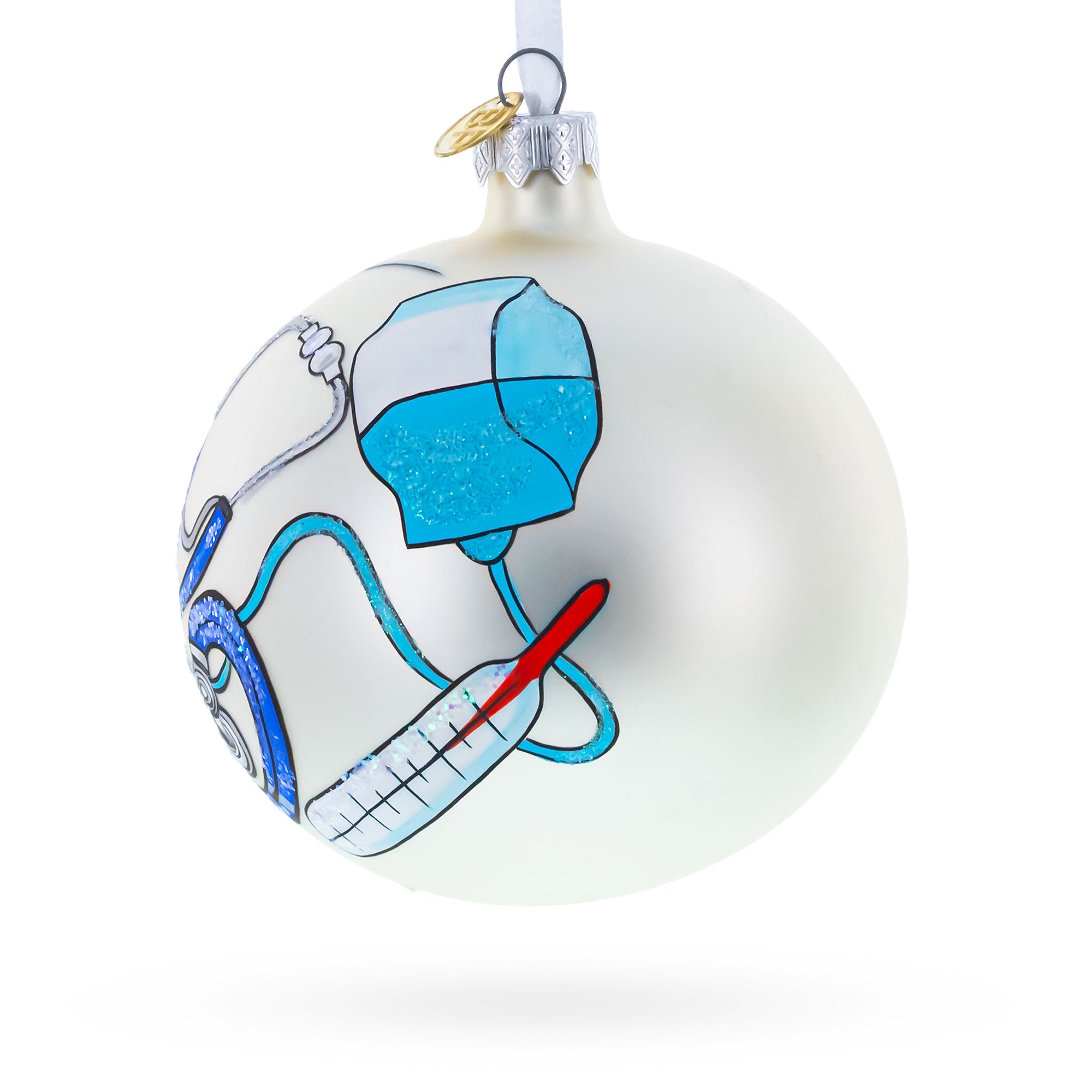 Compassionate Nurse or Doctor on Glass Ball Christmas Ornament 4 InchesUkraine , dimensions in inches: 4 x 4 x 4