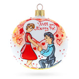 Proposal 'Will You Marry Me?' Glass Ball Christmas Ornament 4 Inches in White color Round