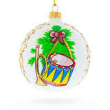 Trumpet and Drum Music Instruments Glass Ball Christmas Ornament 4 Inches in White color Round