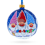 Joyful Trio of Gnomes Blown Glass Ball Christmas Ornament 4 Inches in Blue color, Round shape