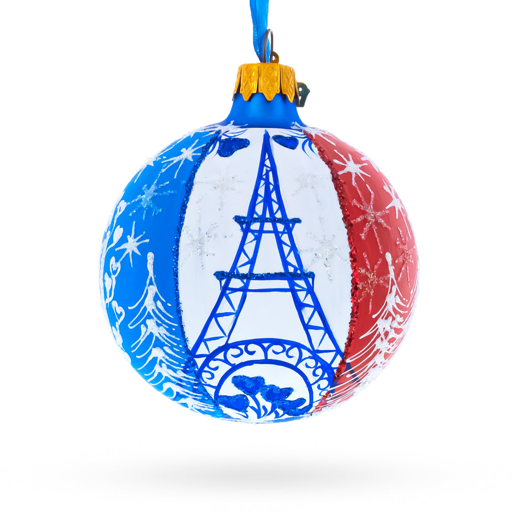 Eiffel Tower, Paris, France Glass Ball Christmas Ornament 3.25 Inches in Multi color Round