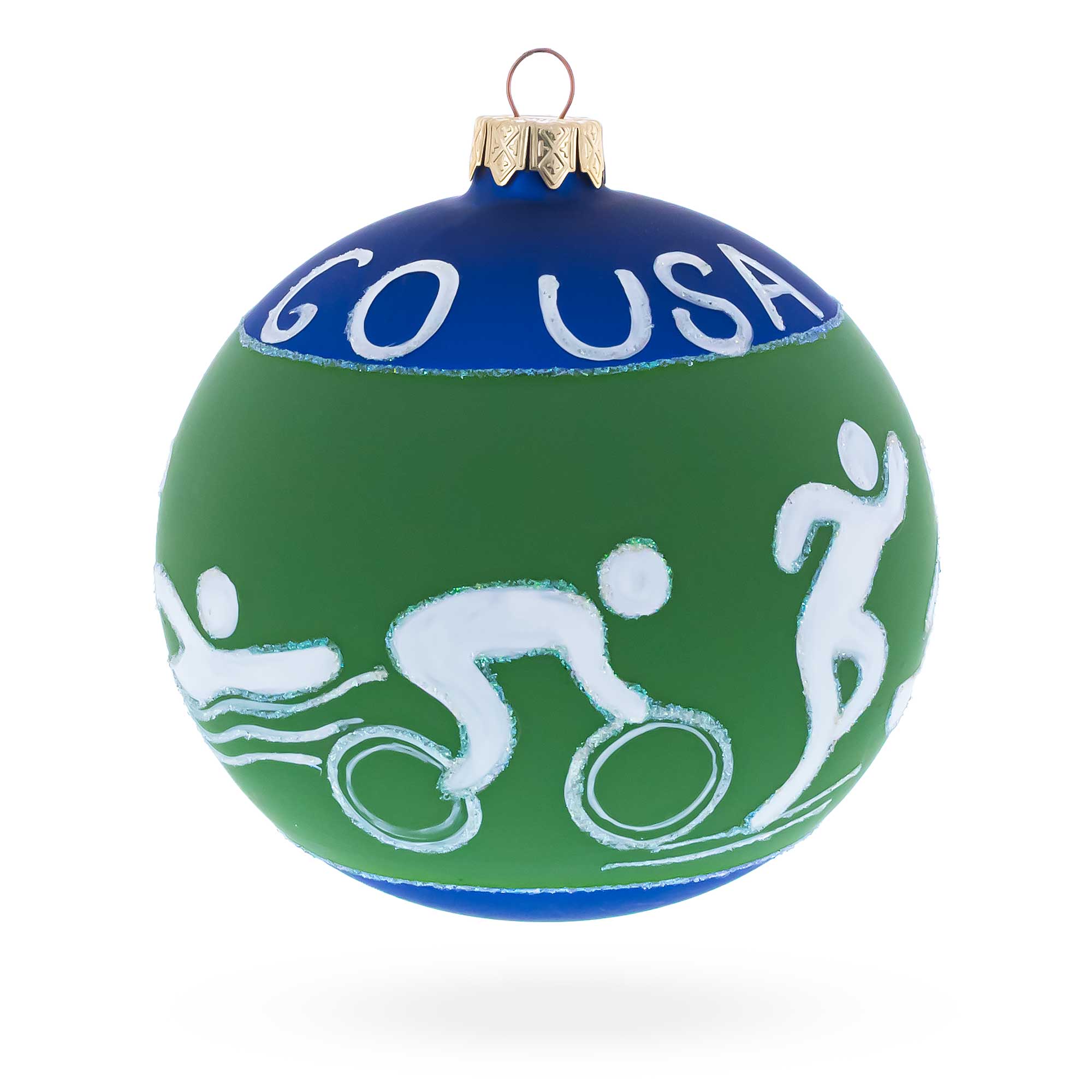 Swimming, Boxing, Biking, Track, Rowing Sports Glass Ball Christmas Ornament 4 Inches in Green color Round