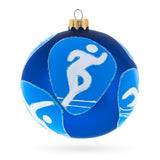 Swimming, Basketball, Tennis, Gymnastics, Track Glass Ball Christmas Ornament 4 Inches in Blue color Round