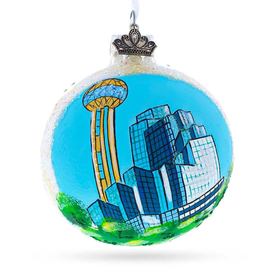 Dallas, Texas Glass Ball Christmas Ornament 3.25 Inches in Blue color Round
