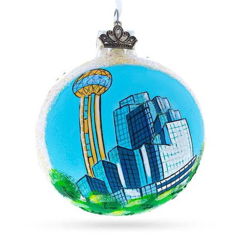 Glass Dallas, Texas Glass Ball Christmas Ornament 3.25 Inches in Blue color Round