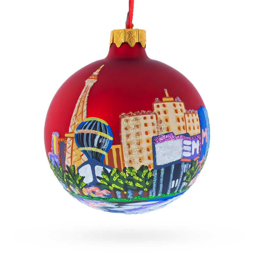 Las Vegas, Nevada Glass Ball Christmas Ornament 3.25 Inches in Red color Round