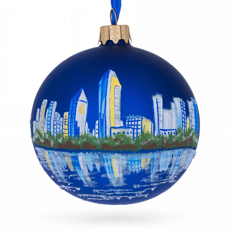 San Diego, California Glass Ball Christmas Ornament 3.25 Inches in Blue color Round