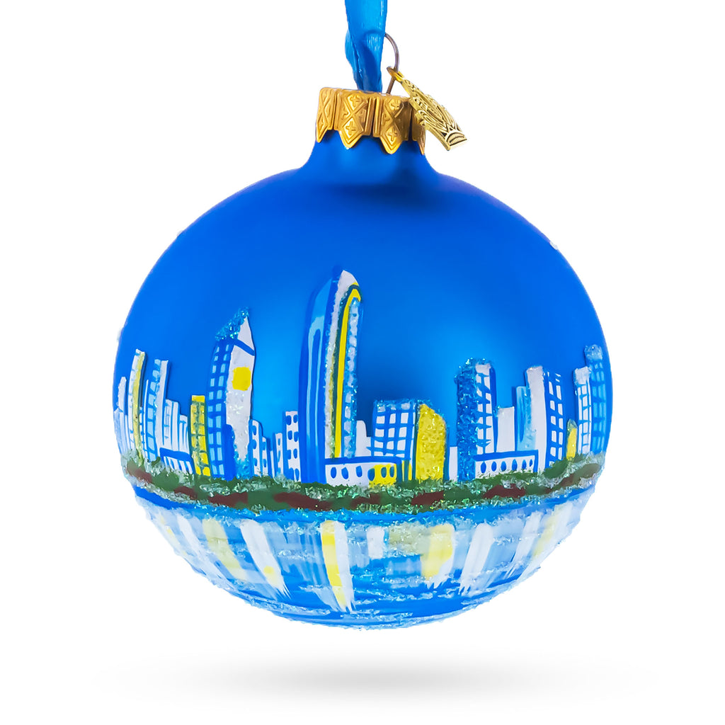 San Diego, California Glass Ball Christmas Ornament 3.25 Inches in Blue color Round