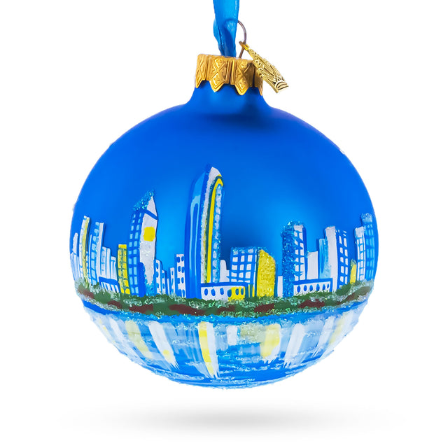 San Diego, California Glass Ball Christmas Ornament 3.25 Inches in Blue color Round