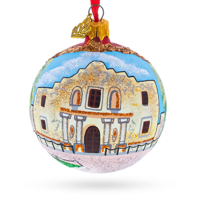 The Alamo, San Antonio, Texas Glass Ball Christmas Ornament 3.25 Inches in Multi color Round