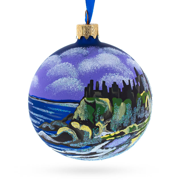 Castle in Ireland Glass Ball Christmas Ornament 3.25 Inches in Blue color Round