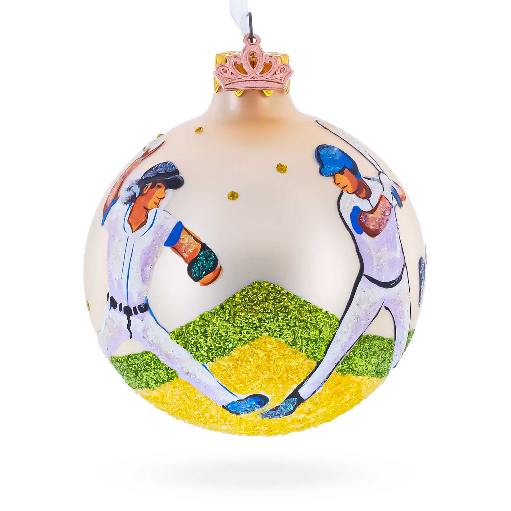 Baseball Glass Ball Christmas Ornament 3.25 Inches in Beige color Round