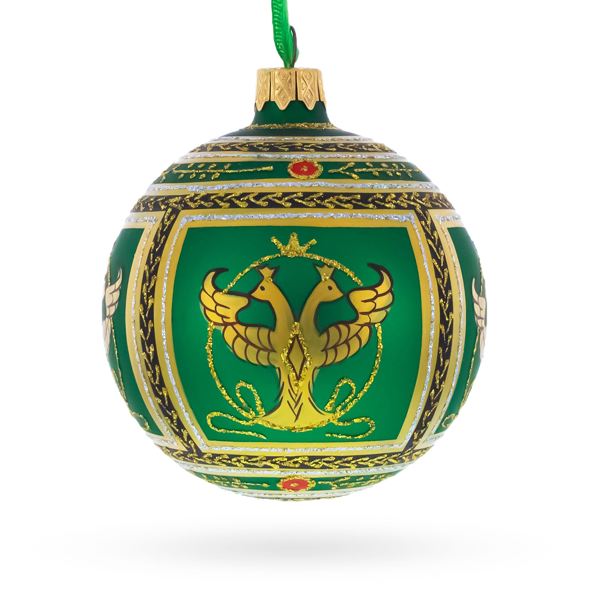 1912 Napoleonic Royal Green Glass Ball Christmas Ornament 3.25 Inches in Green color Round