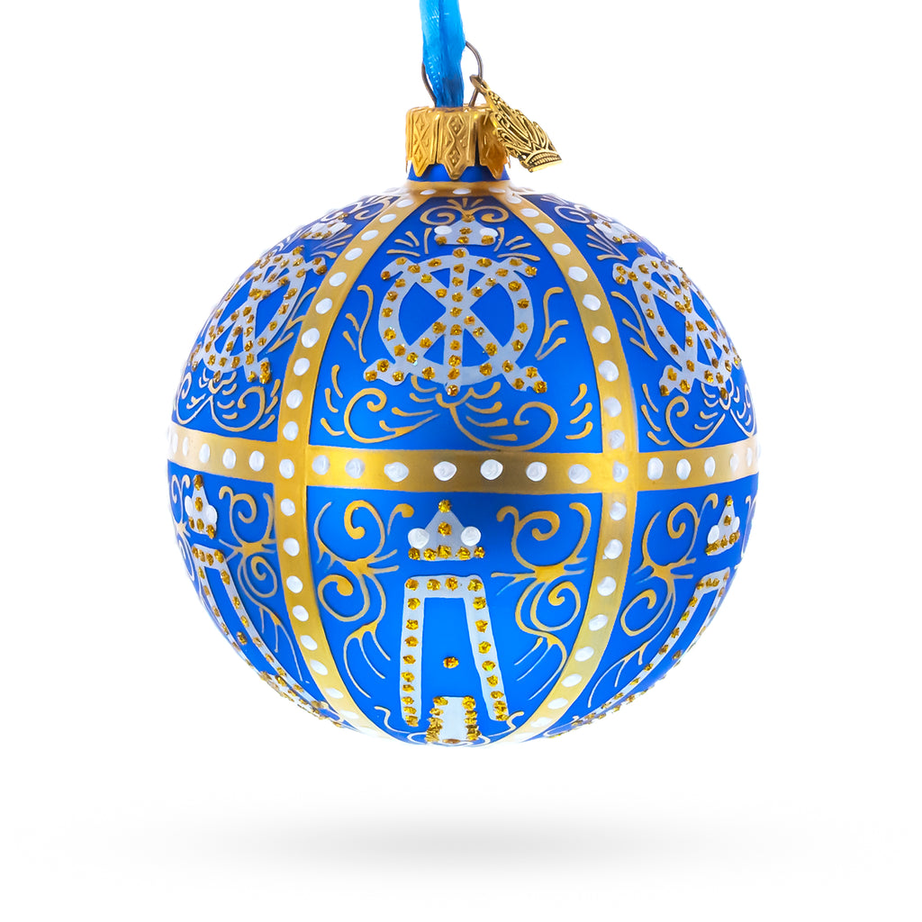 1896 Twelve Monograms Royal Blue Glass Ball Christmas Ornament 3.25 Inches in Blue color Round