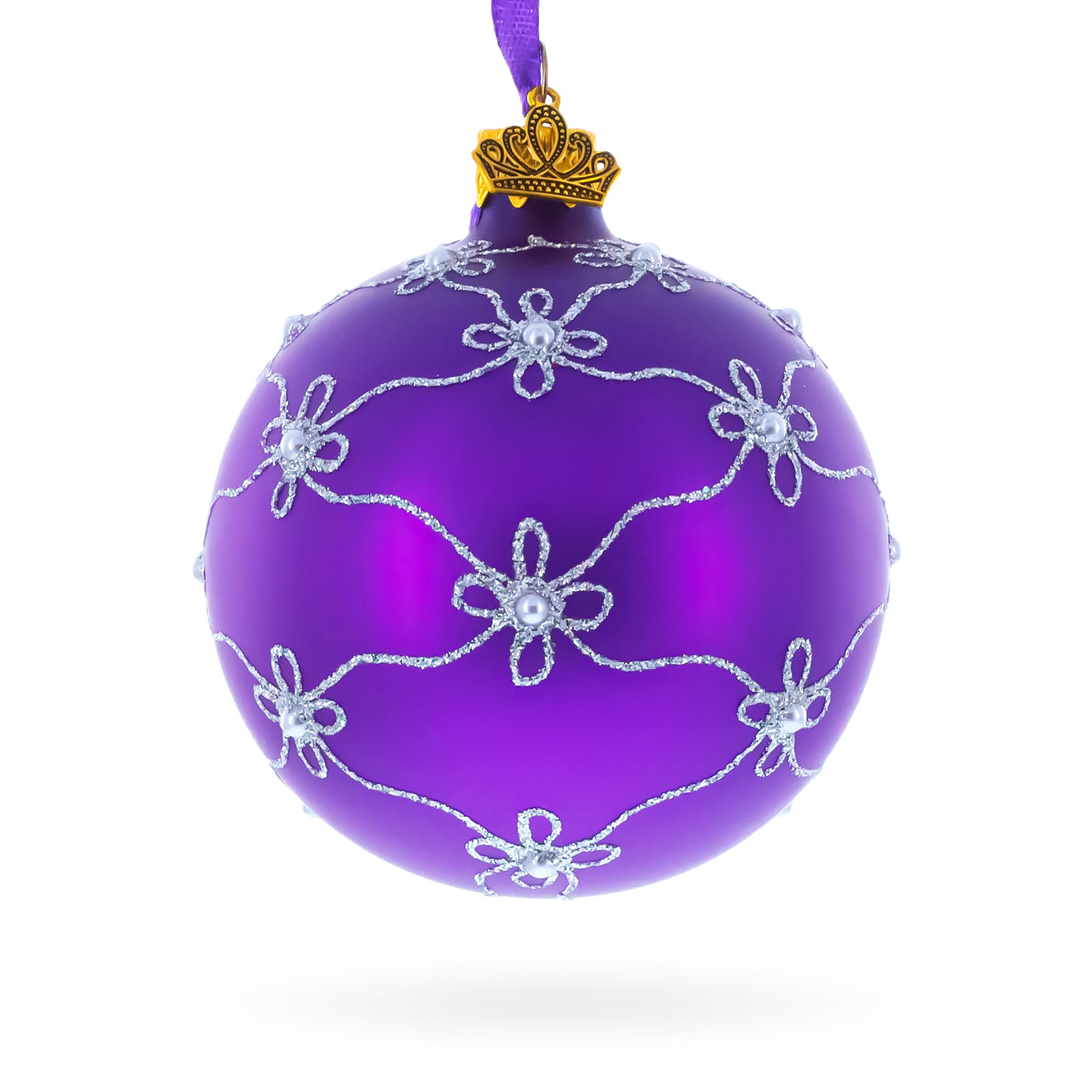1906 Royal Swan Purple Glass Ball Christmas Ornament 3.25 Inches in Purple color Round