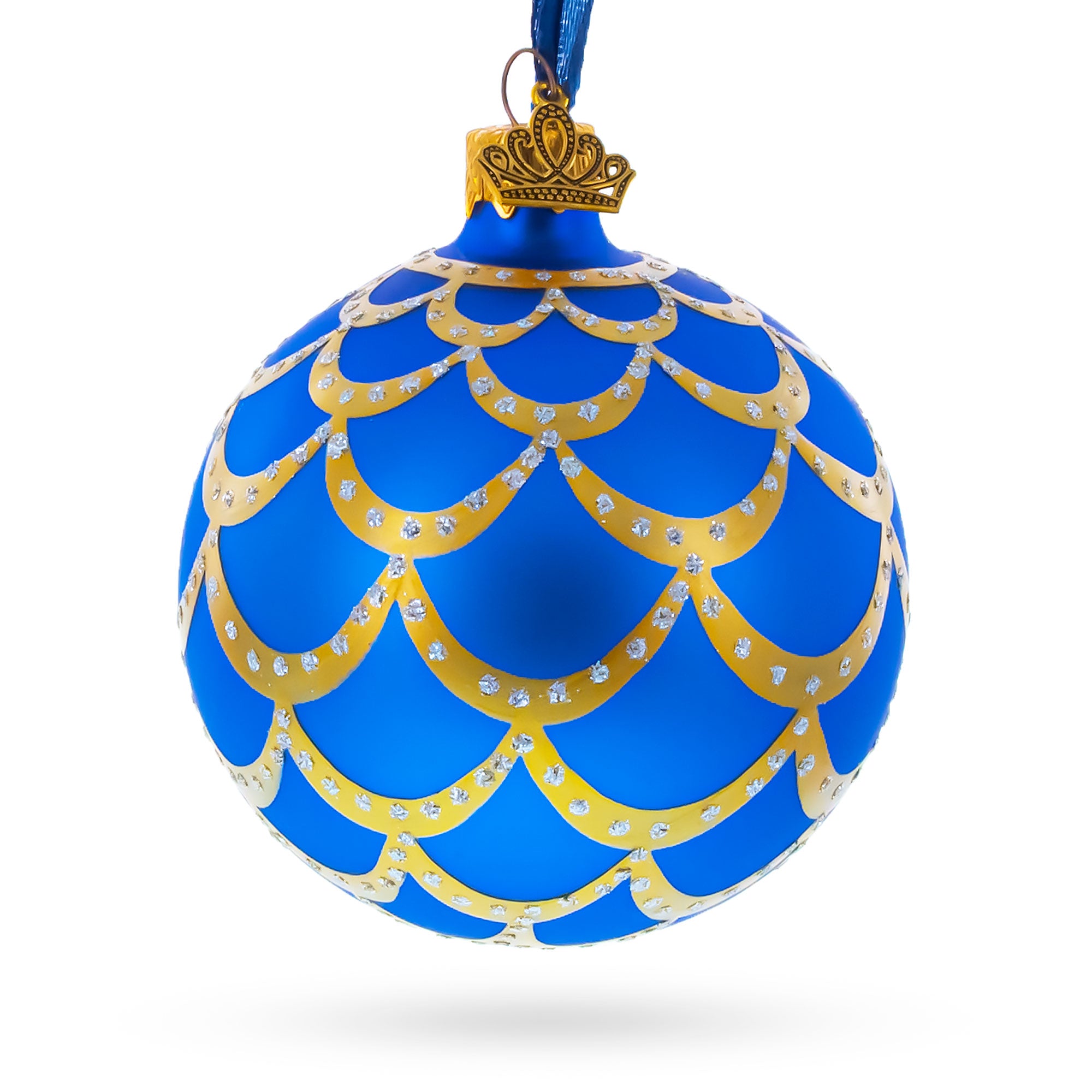 1900 Kelch Pine Cone Royal Glass Christmas Ornament 3.25 Inches in Blue color Round