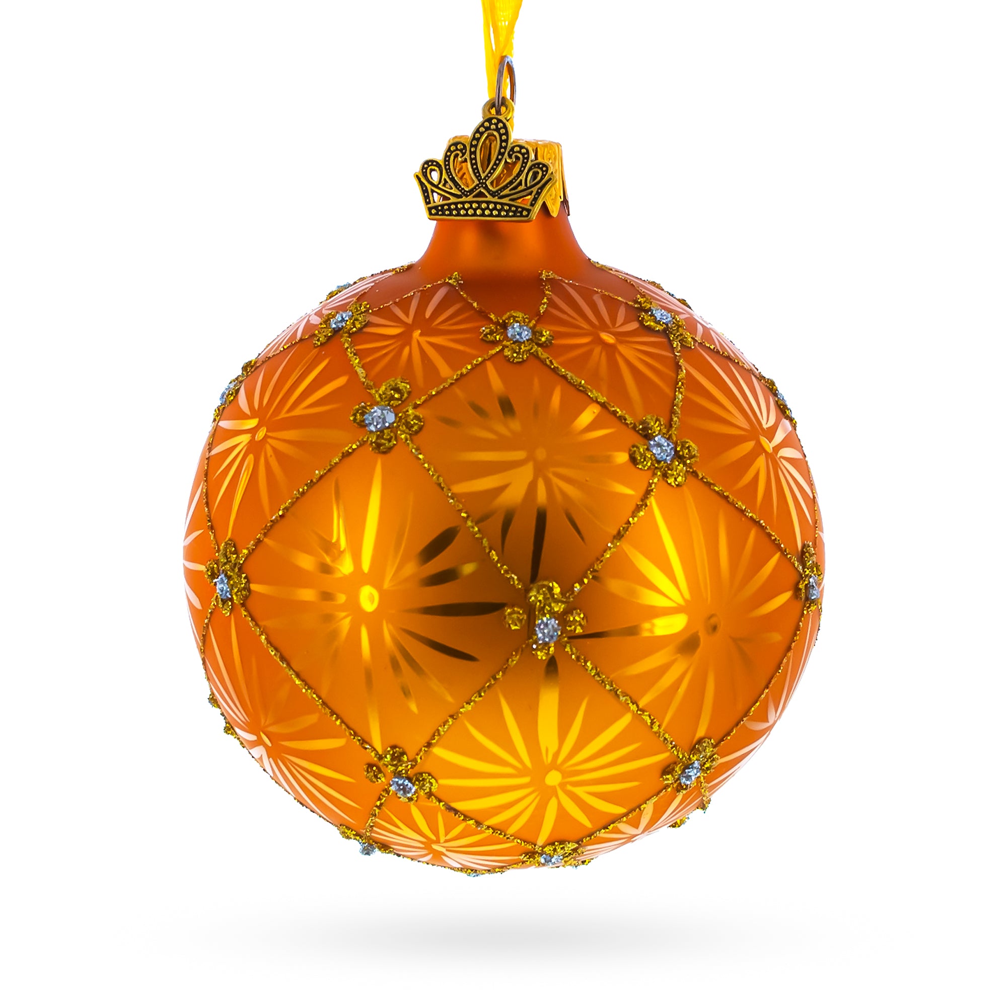 1897 Coronation Royal Gold Blown Glass Christmas Ornament 3.25 Inches in Gold color Round