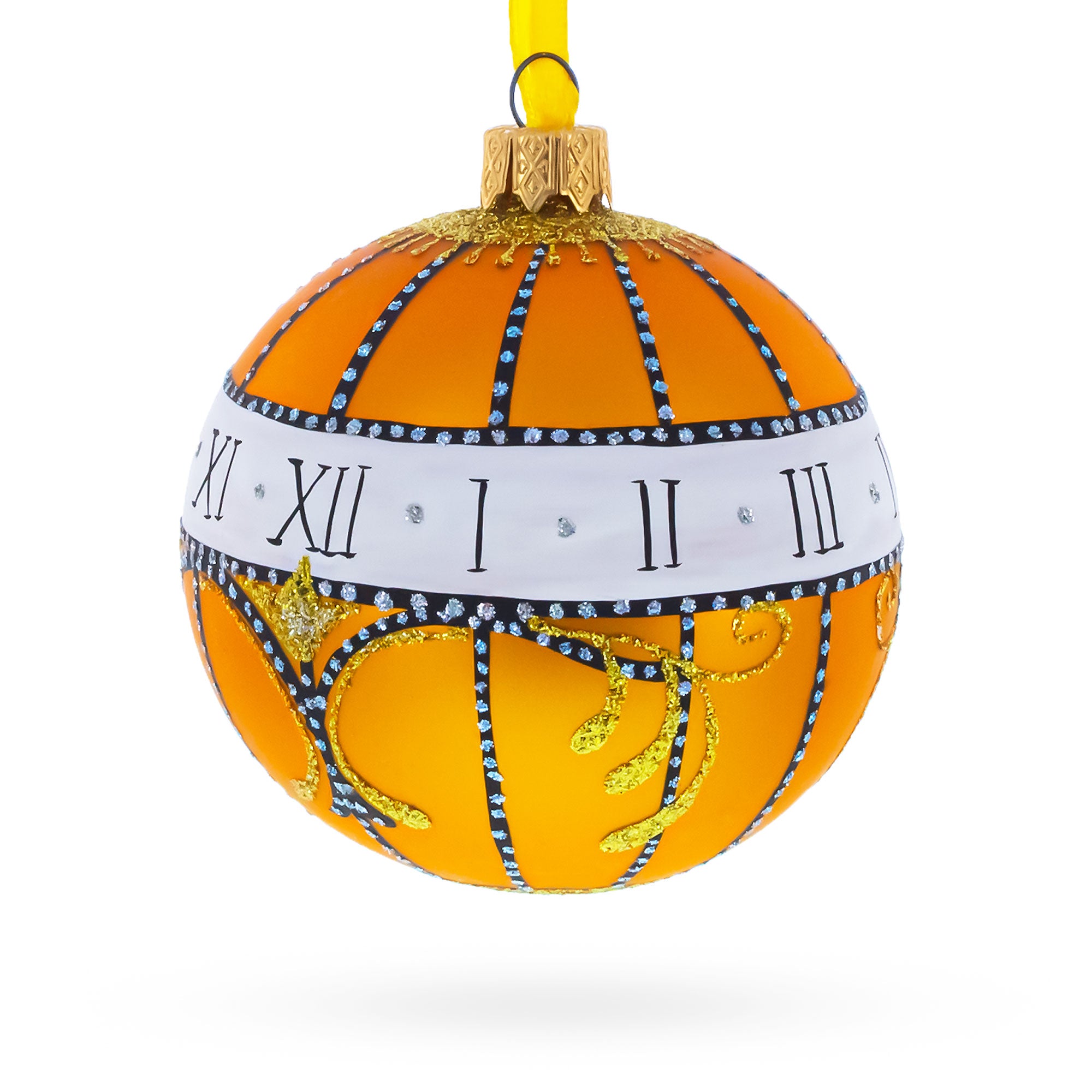 1899 Madonna Lily Clock Royal Glass Ball Christmas Ornament, 3.25 Inches in Gold color Round