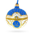 1903 Royal Danish White Glass Ball Christmas Ornament 3.25 Inches in Blue color Round