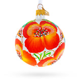 Poppy Flowers on White Glass Ball Christmas Ornament, 3.25 Inches in Orange color Round