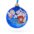 Bowling Glass Ball Christmas Ornament 3.25 Inches in Blue color Round