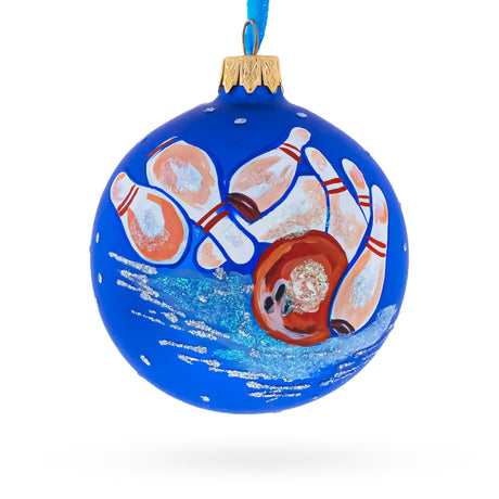 Bowling Glass Ball Christmas Ornament 3.25 Inches in Blue color Round
