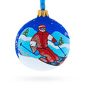 Winter Wonderland Skiing Blue Glass Ball Christmas Ornament 3.25 Inches in Blue color Round