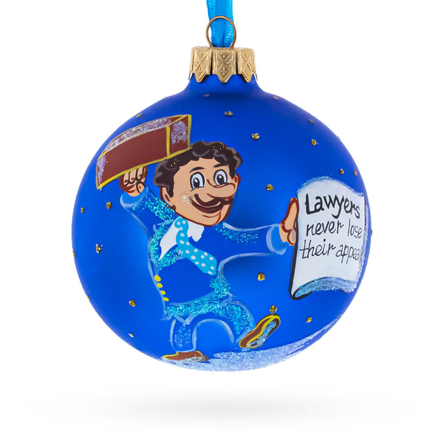 Lawyer with Briefcase Glass Ball Christmas Ornament 3.25 Inches in Blue color Round