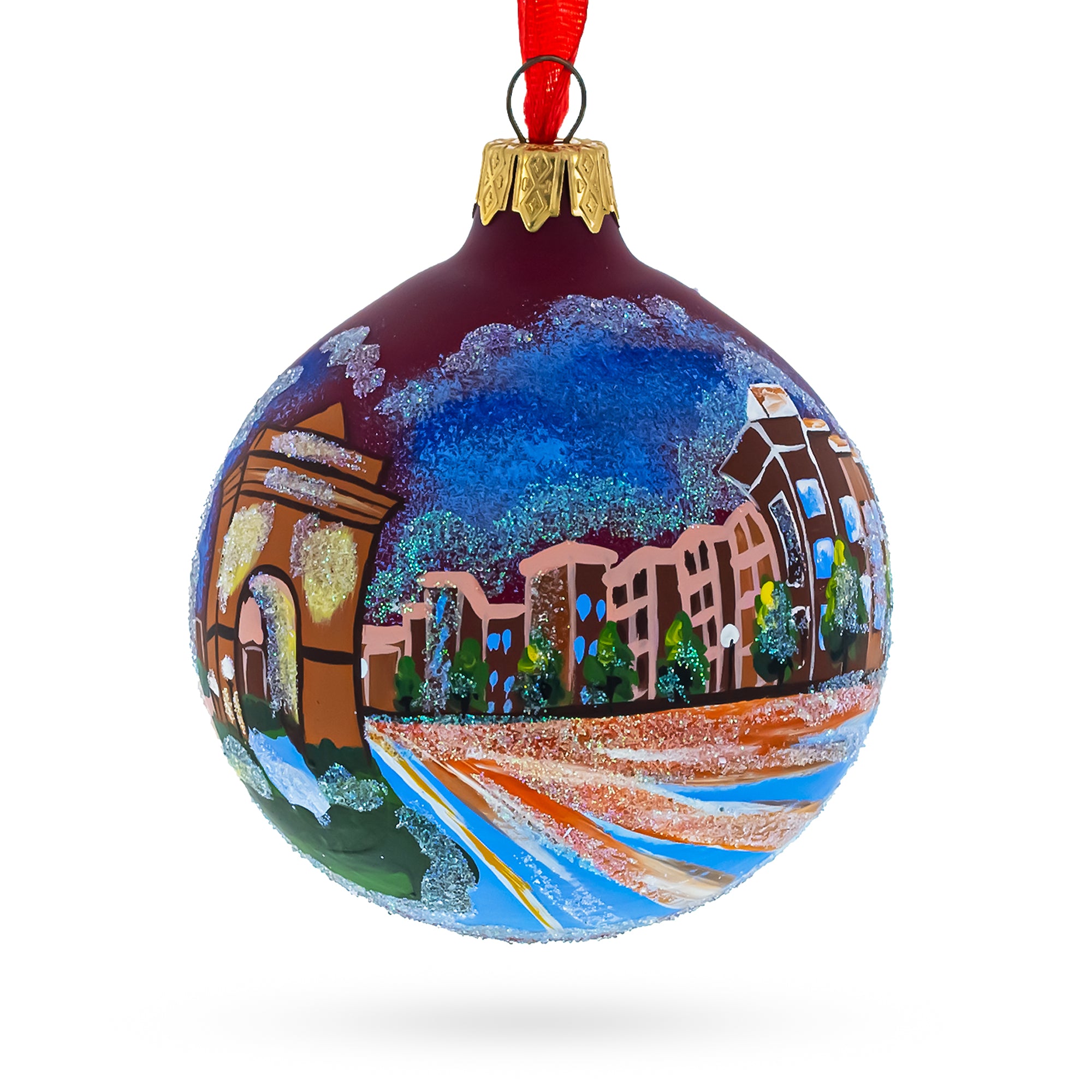 Atlanta, Georgia Glass Ball Christmas Ornament 3.25 Inches in Red color Round
