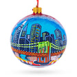 Brooklyn Bridge, New York Glass Ball Christmas Ornament 4 Inches in Blue color Round