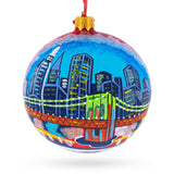 Brooklyn Bridge, New York Glass Ball Christmas Ornament 4 Inches in Blue color Round