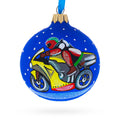 Motorcycle Glass Ball Christmas Ornament 3.25 Inches in Blue color Round