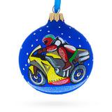 Motorcycle Glass Ball Christmas Ornament 3.25 Inches in Blue color Round